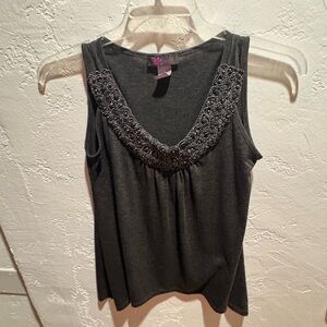 Agenda Charcoal Embellished Tank Top